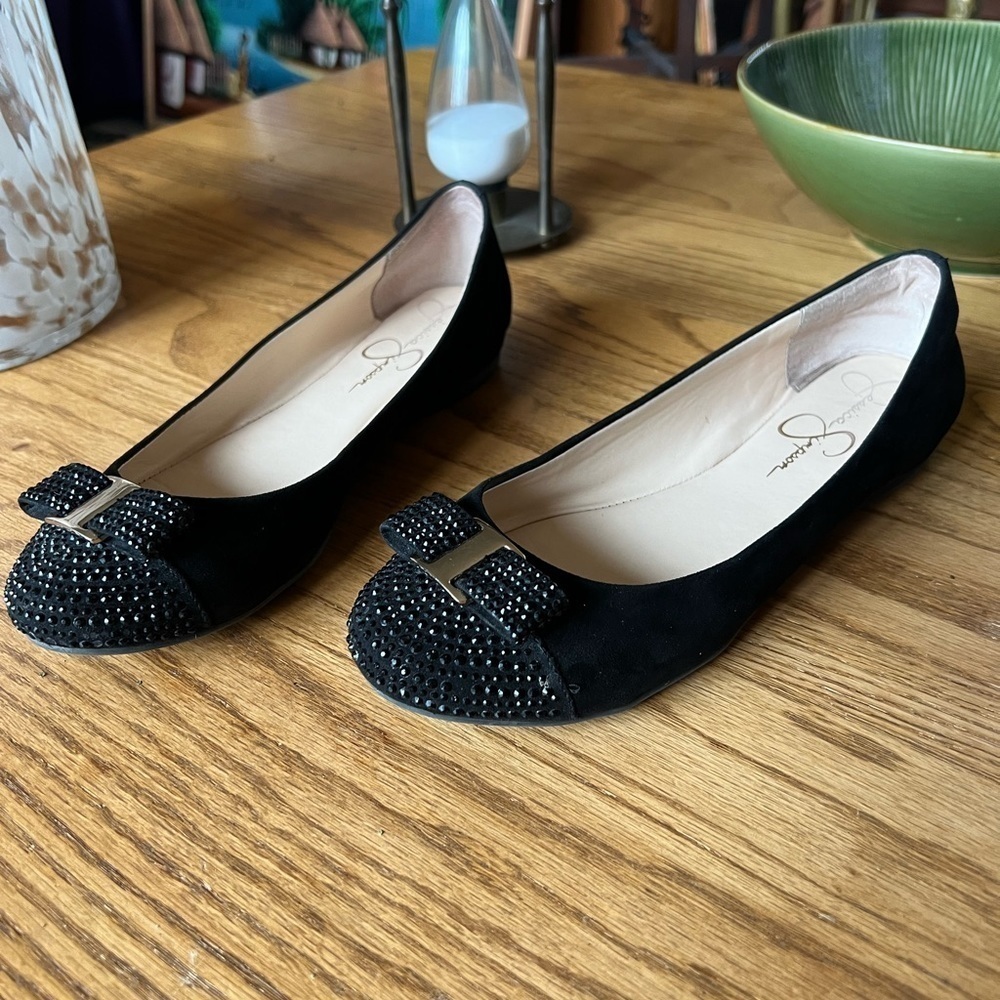 Jessica Simpson Shoes Womens  7.5 Macey’ Rhinestone Ballet Flats 7.5 Black Bow